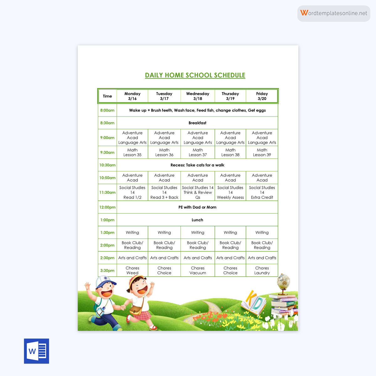 Editable Homeschool Schedule Template
