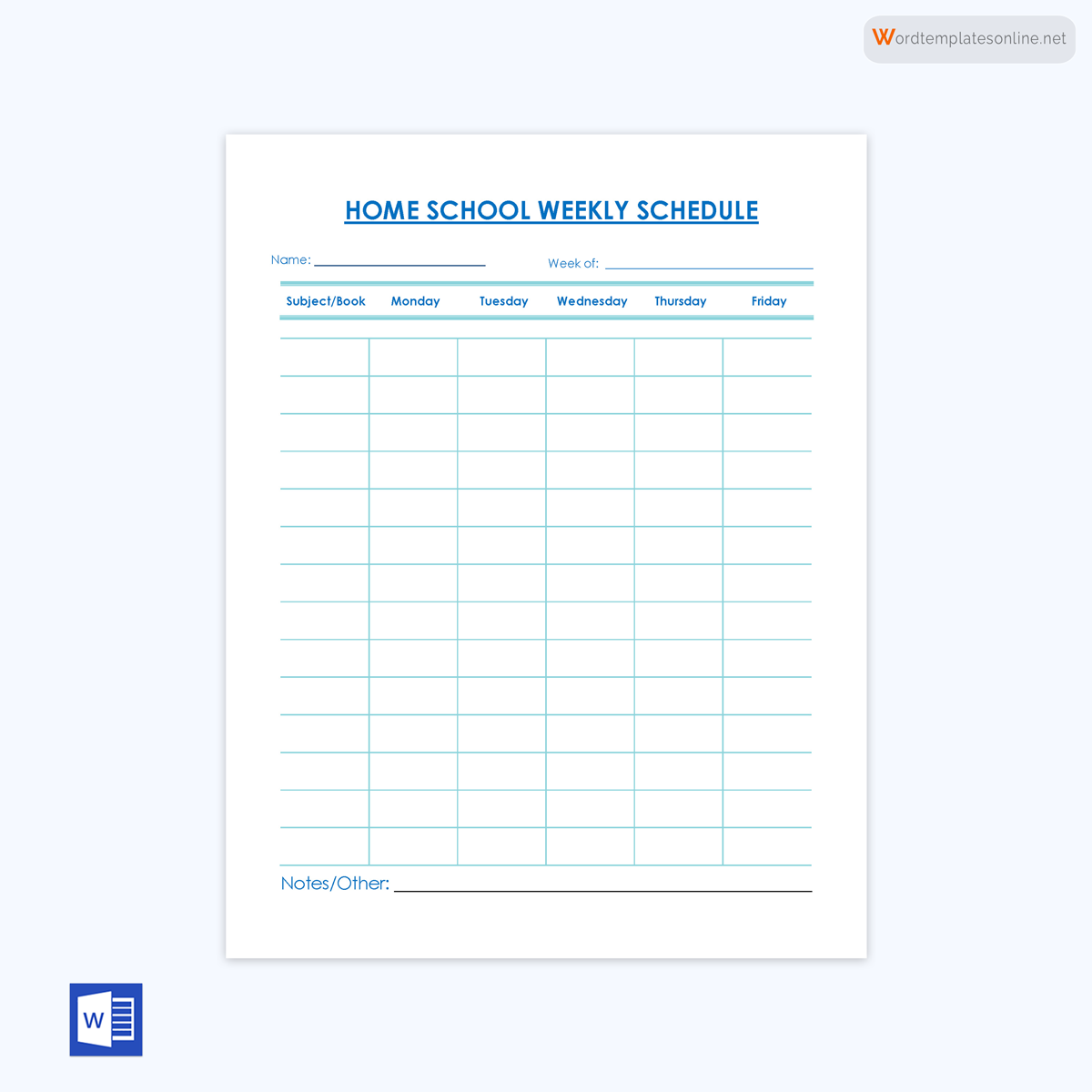 Homeschool Schedule Template Form