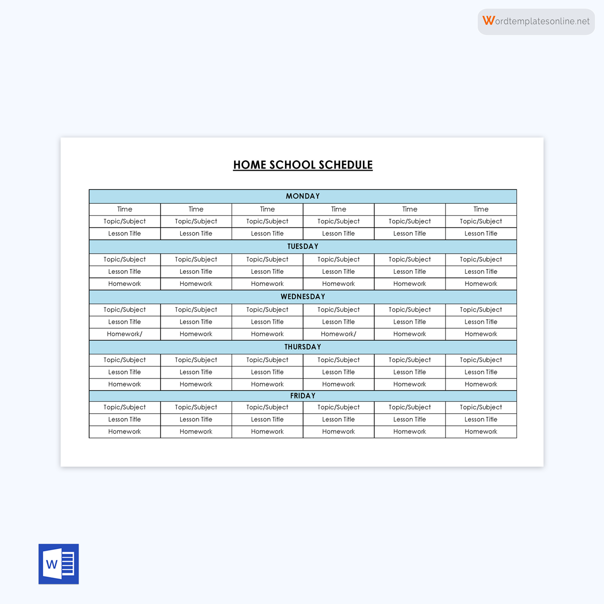 Free Homeschool Schedule Form
