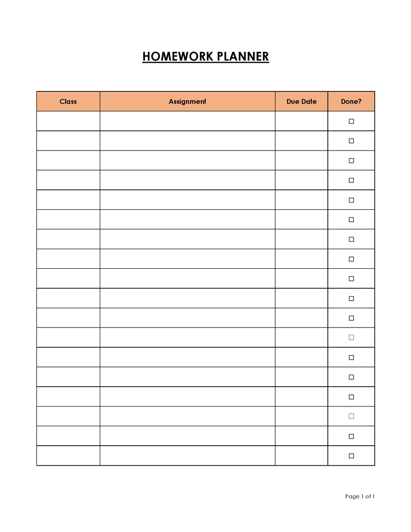 Free Printable Homework Planner Template 07 as Word Document