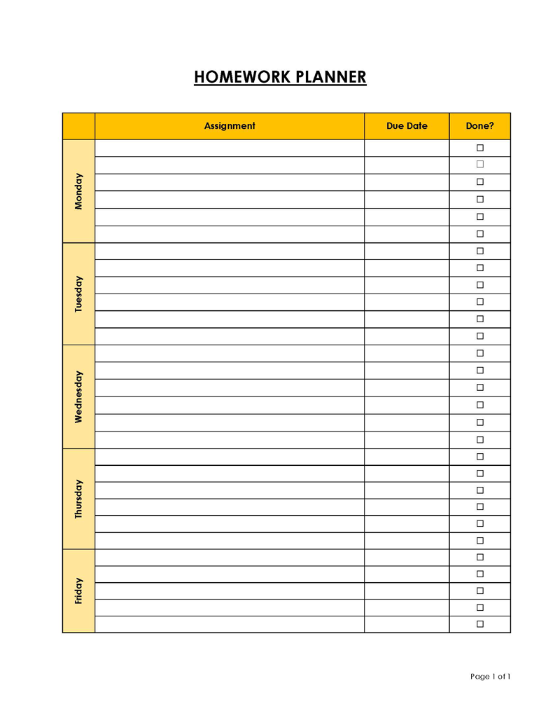 Free Printable Homework Planner Template 08 as Word Document