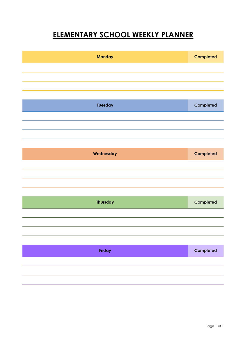 Homework planner example in PDF