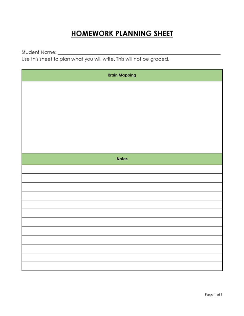 Homework planner template with word format