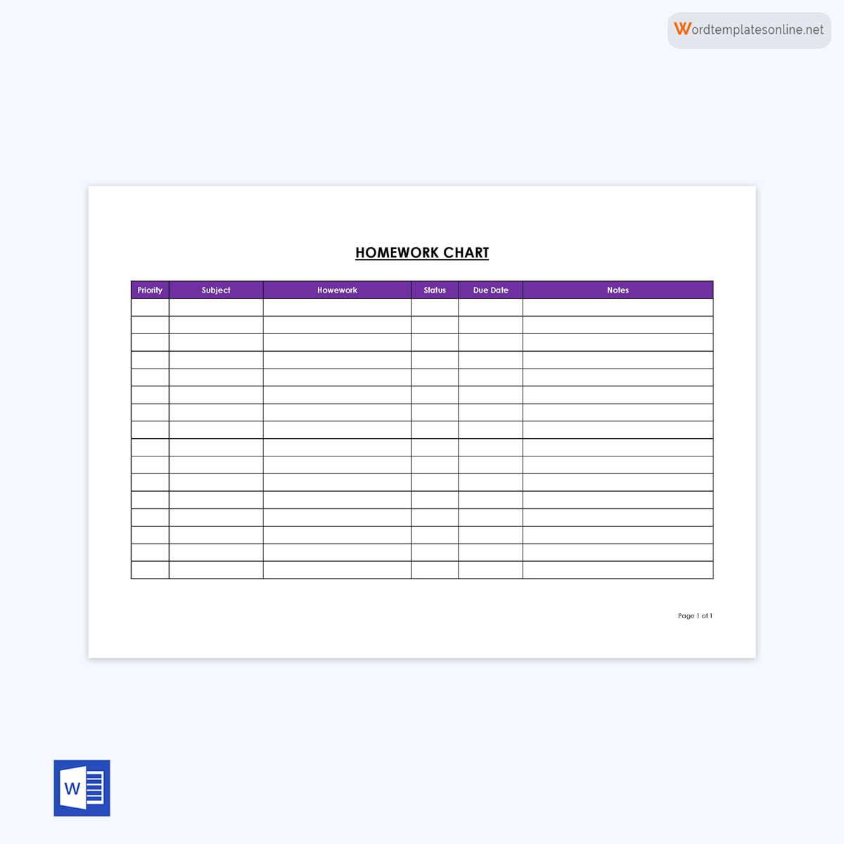 Homework planner template for download