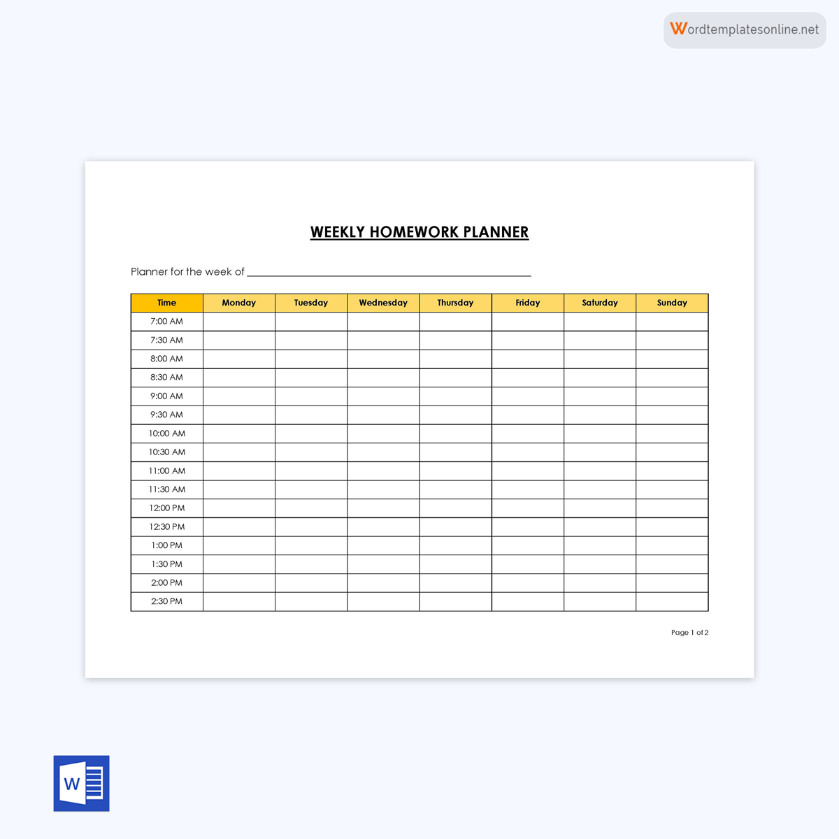 Homework planner example with PDF format