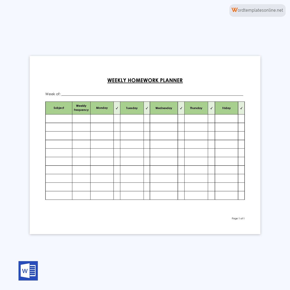 Editable homework planner template for free