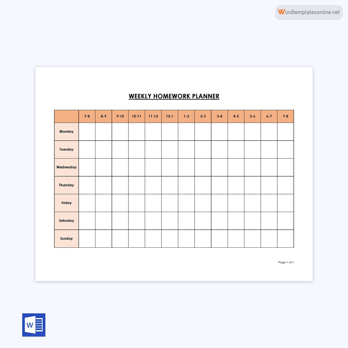 Homework planner form example - word format