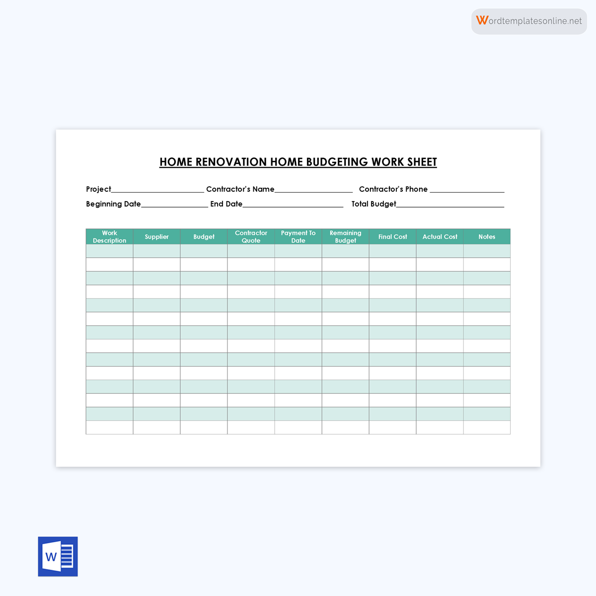 Printable Household Budget Worksheet Form