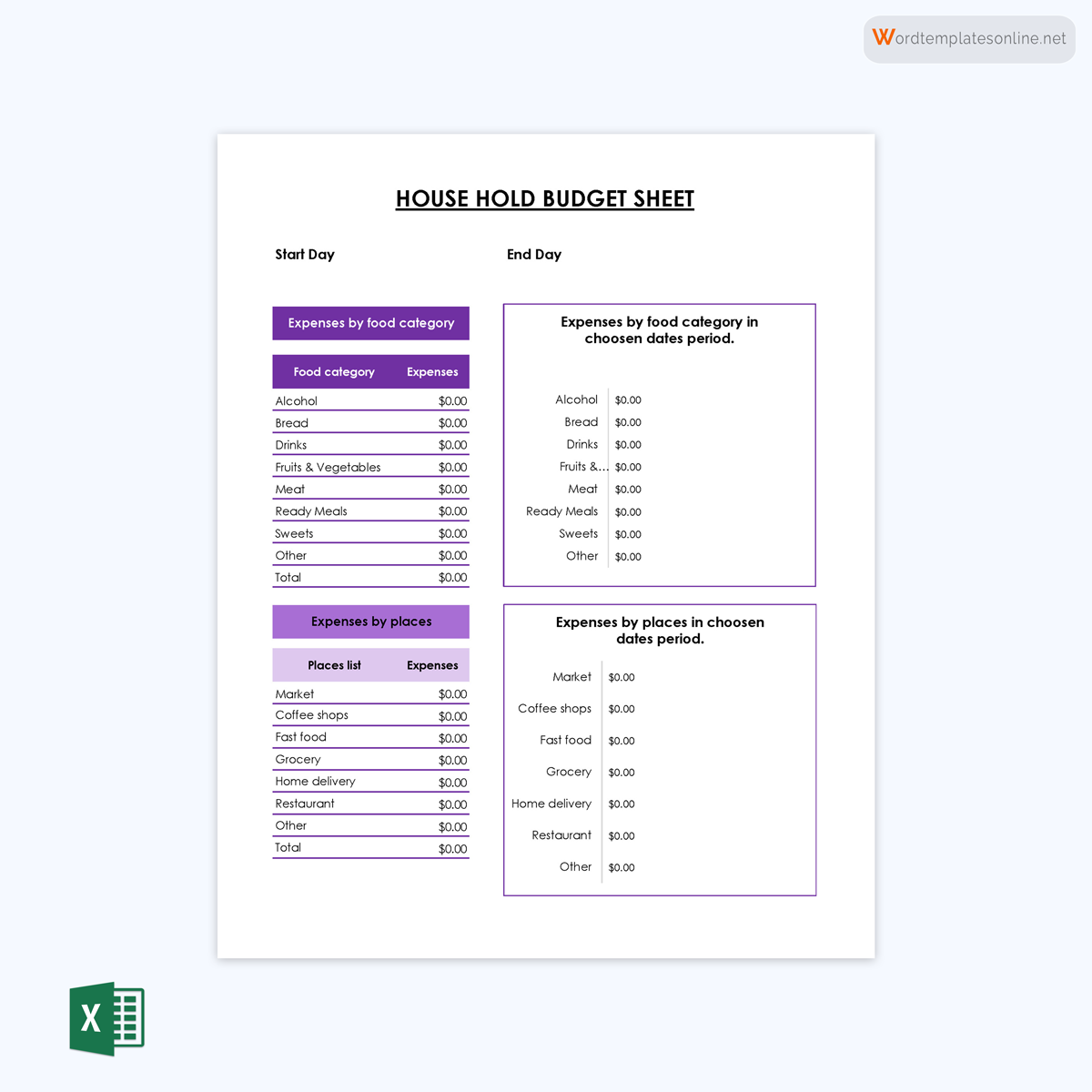 Printable Household Budget Worksheet Sample