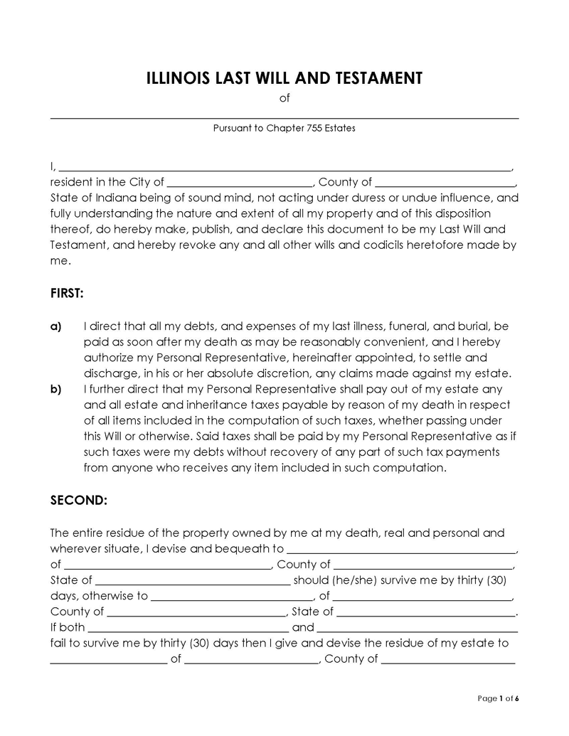 Editable Illinois Last Will and Testament Template 02 for Word File