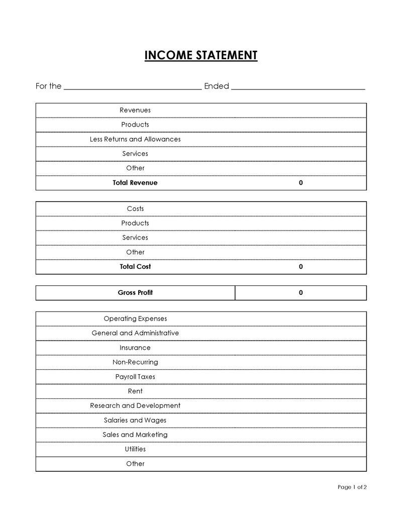 Free Downloadable General Income Statement Sample 01 for Word document