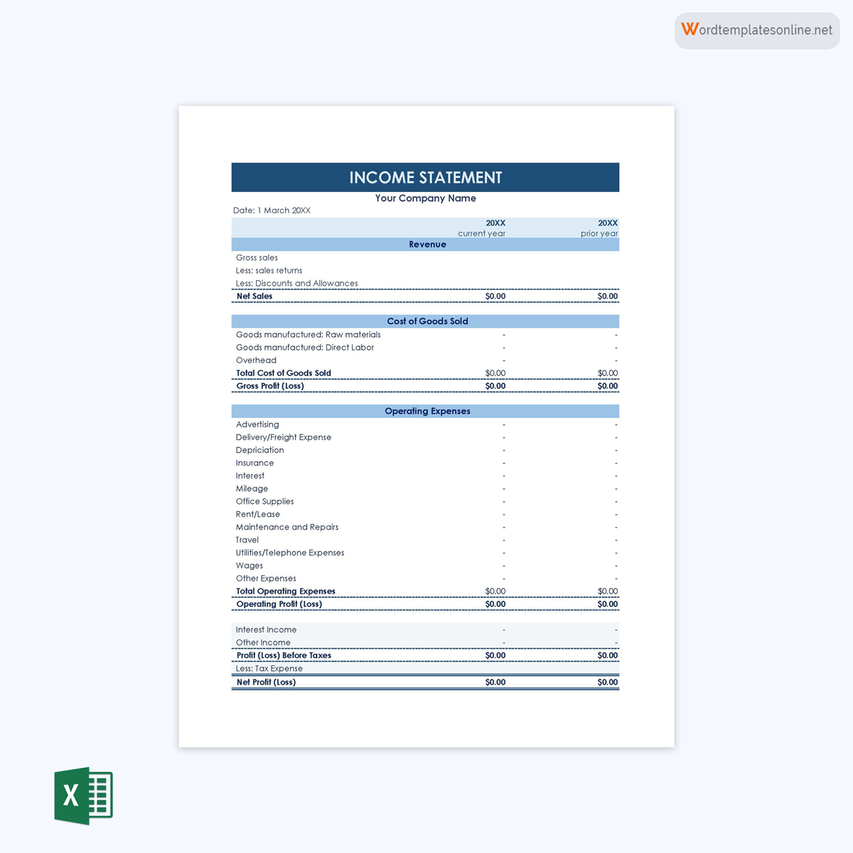 Great Customizable General Income Statement Sample 03 as Excel Sheet