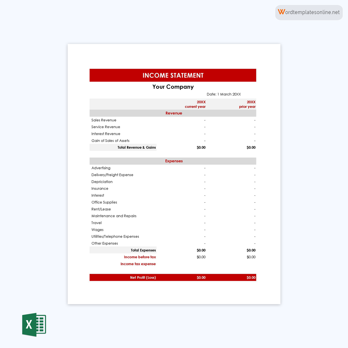 income statement format excel free download