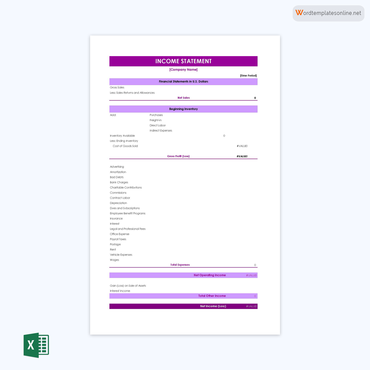 Great Customizable General Income Statement Sample 04 as Excel Sheet