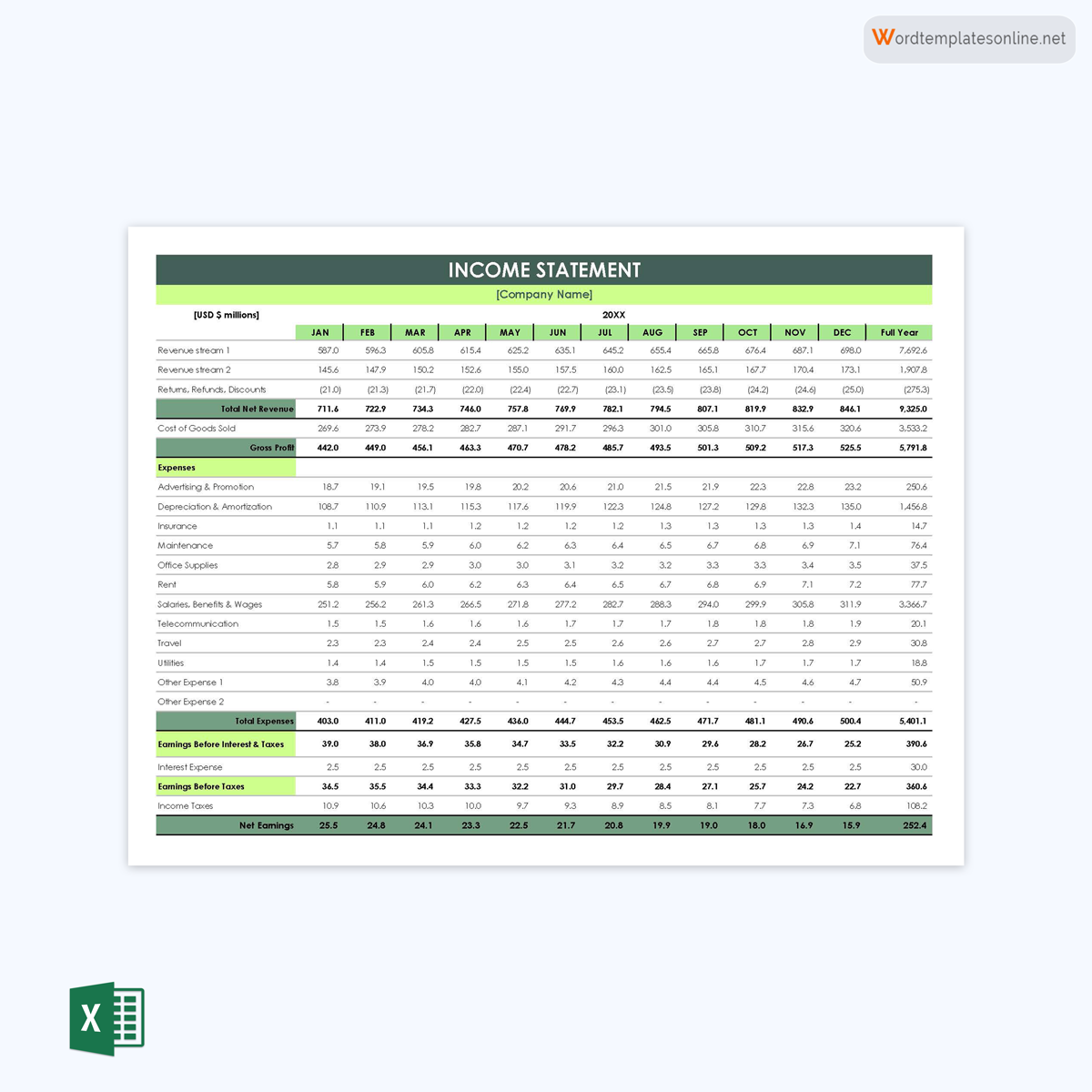 Printable Income Statement Template - Free Download
