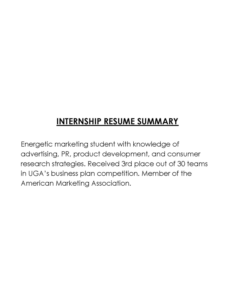 Internship Free resume summary template with word