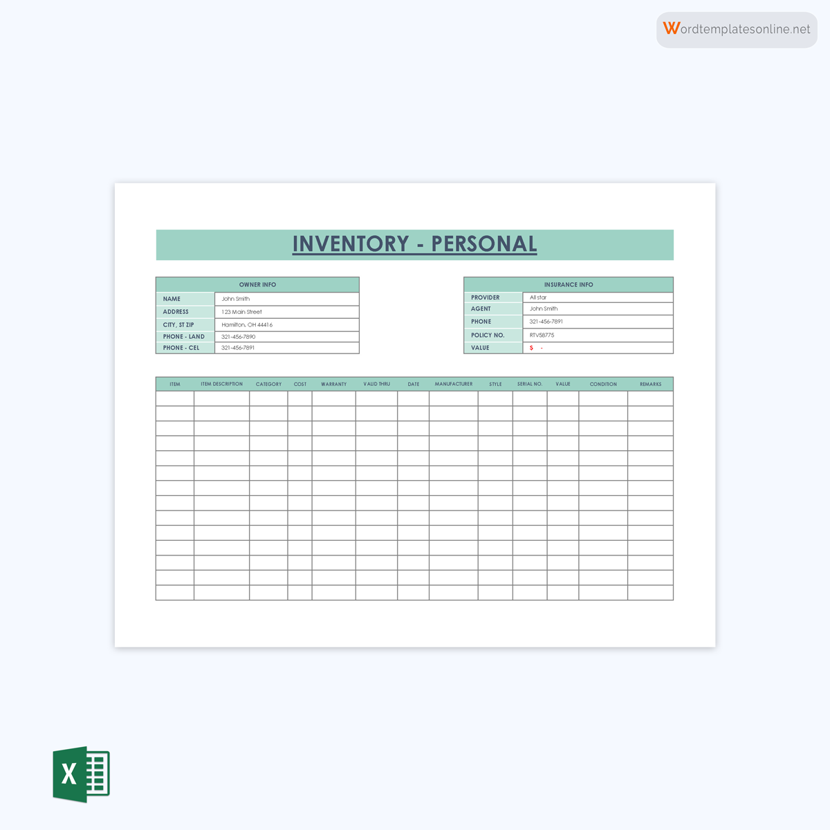 inventory template excel