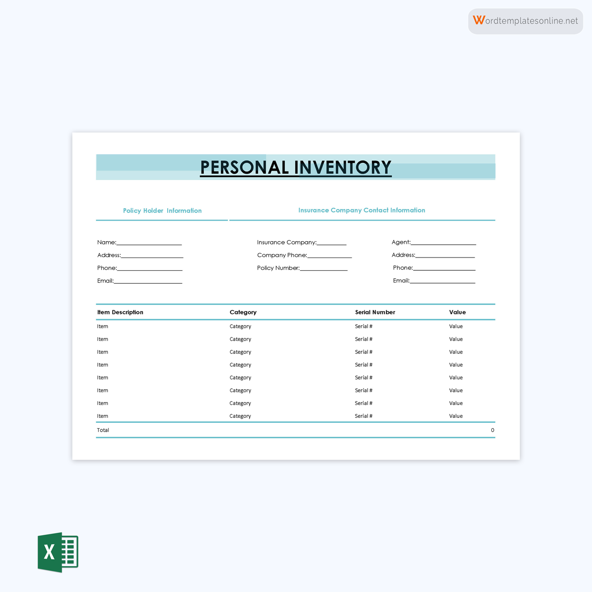 Customizable inventory spreadsheet template