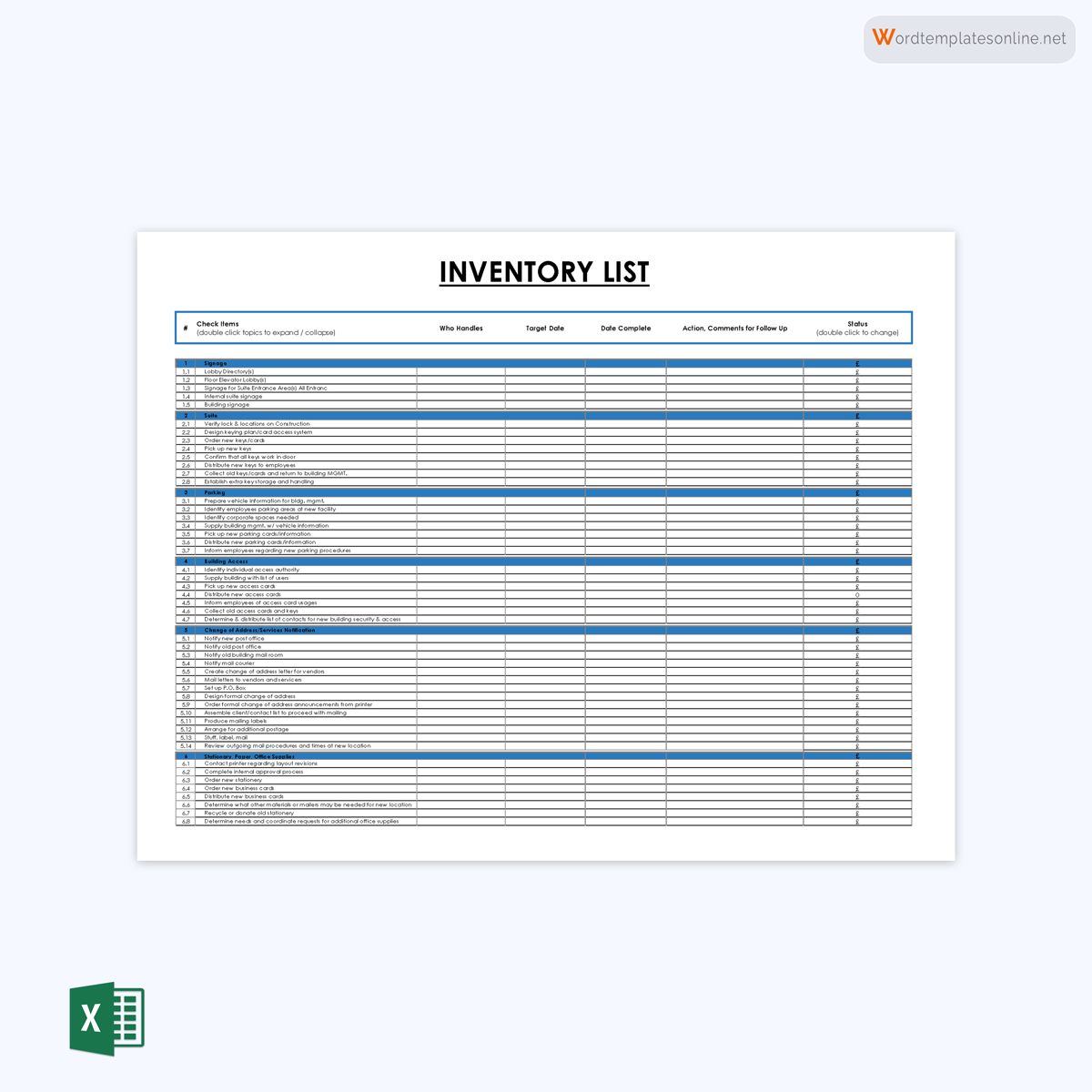 Inventory checklist spreadsheet template - free download