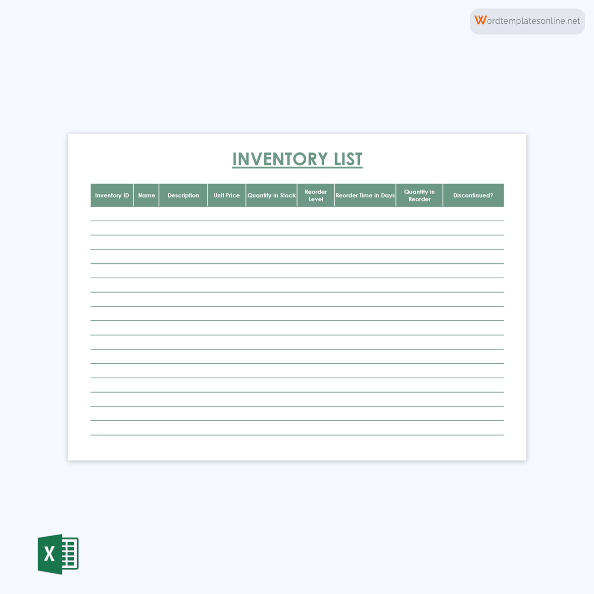 Inventory list spreadsheet template - Free sample