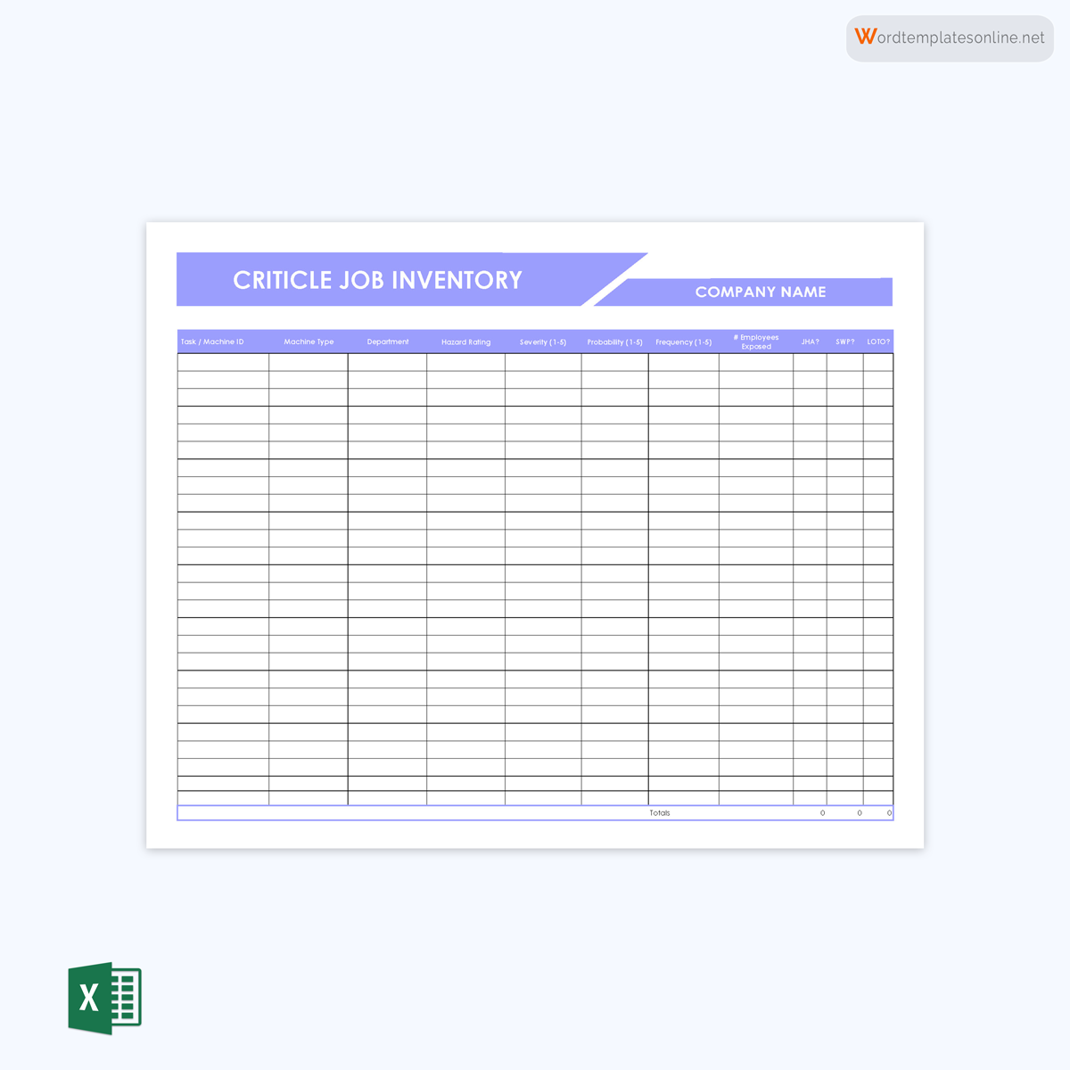 Inventory form example - Free Excel Template