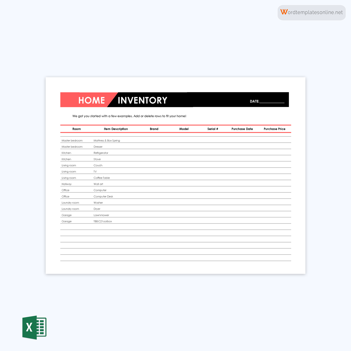 Inventory spreadsheet form example - Download now!