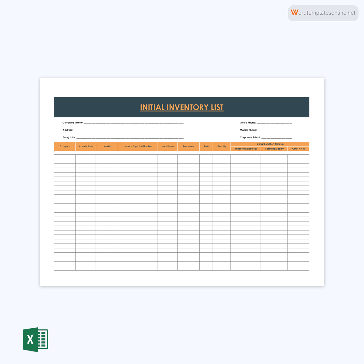 Inventory sheet template