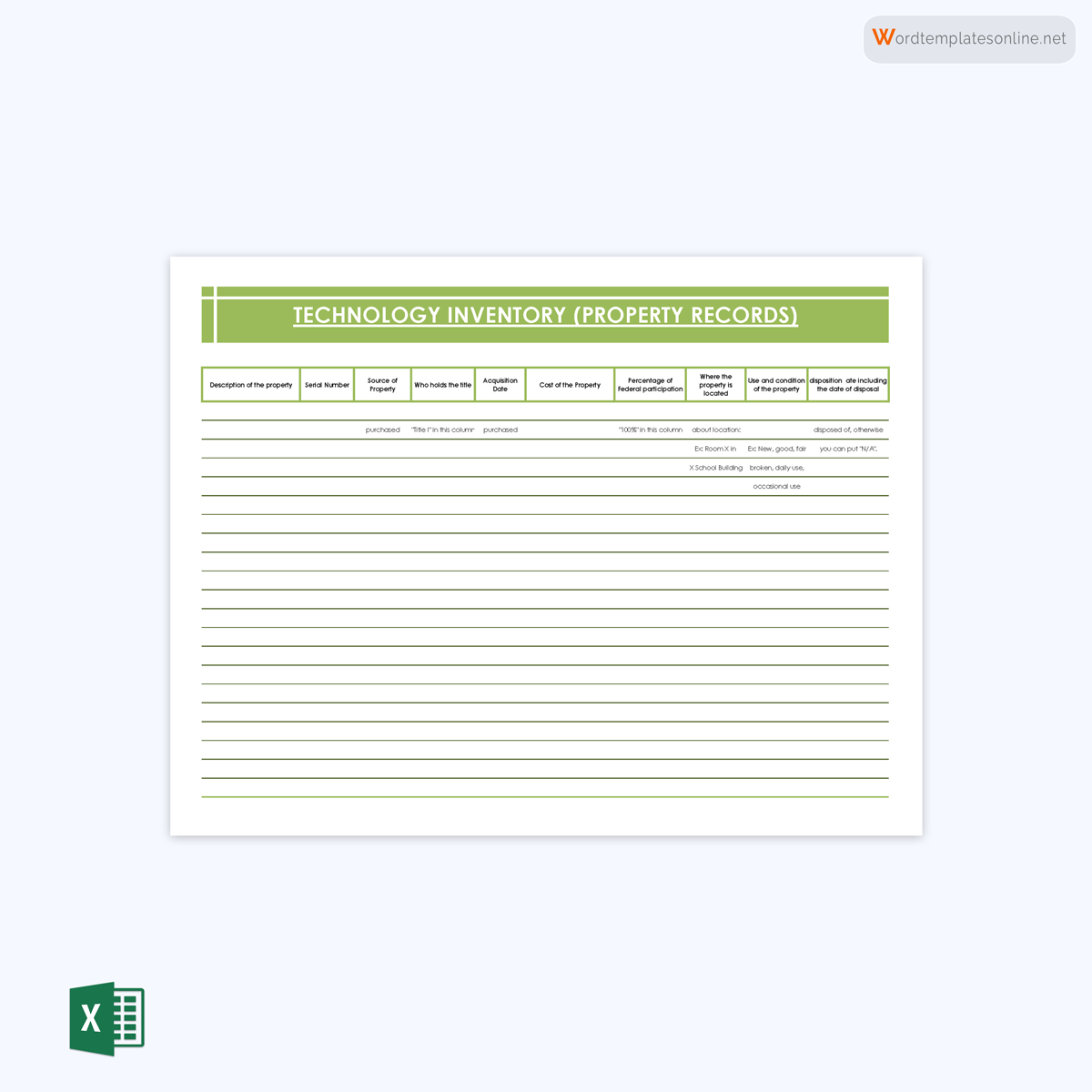 Editable excel inventory sheet template