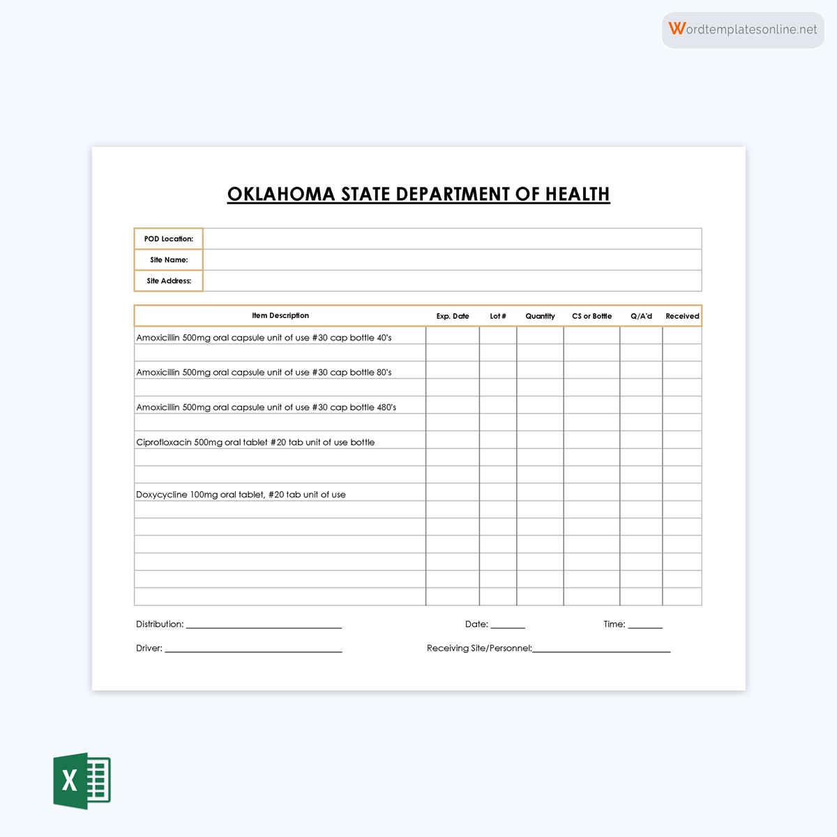 Oklahoma inventory spreadsheet template for health department
