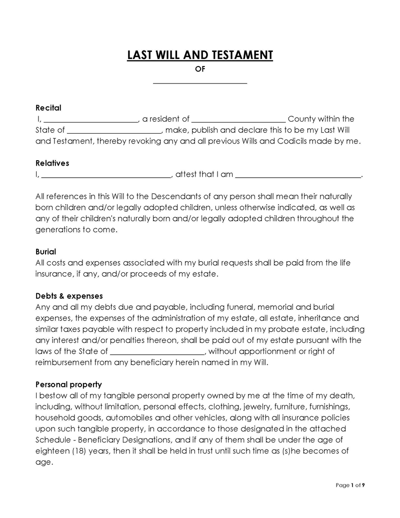 Printable Georgia Last Will and Testament Template 02 for Word File