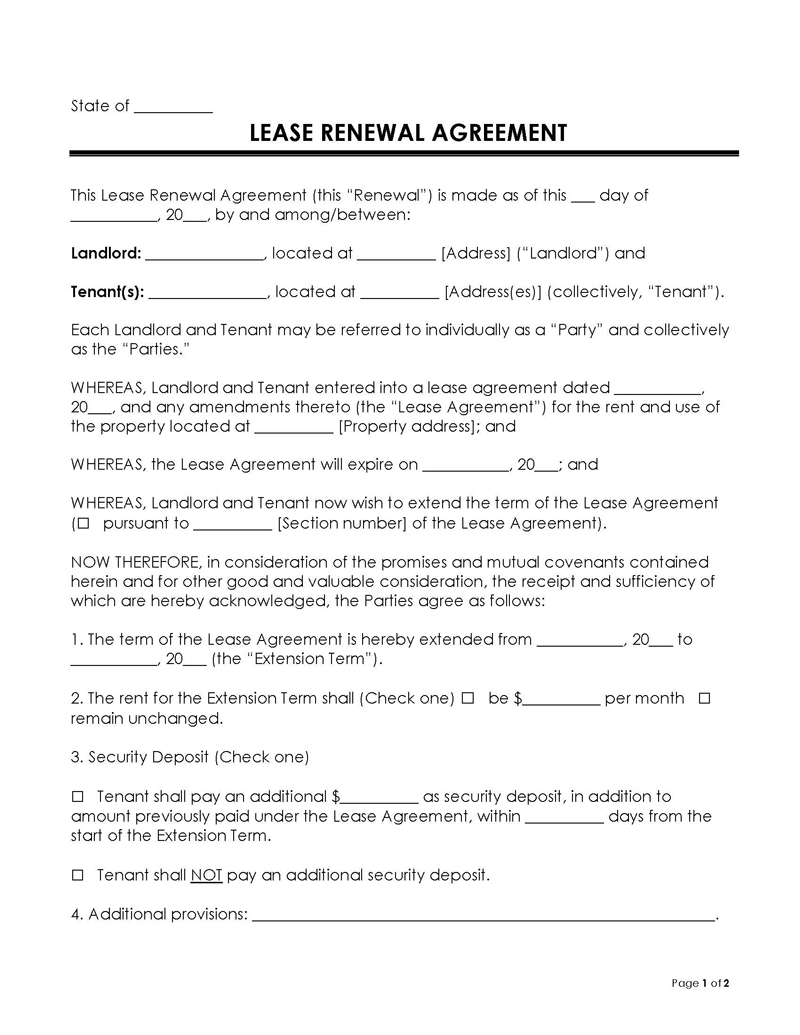 Editable Lease Renewal Agreement in Word
