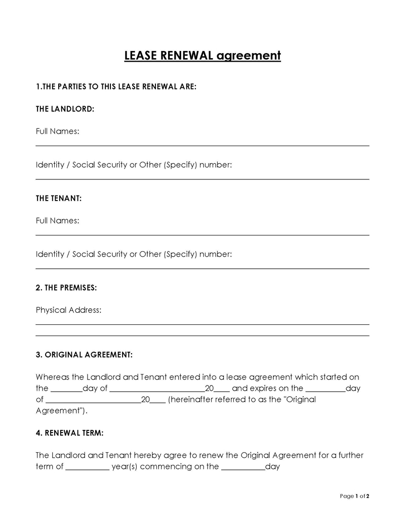 Renewal Agreement Template in PDF Format