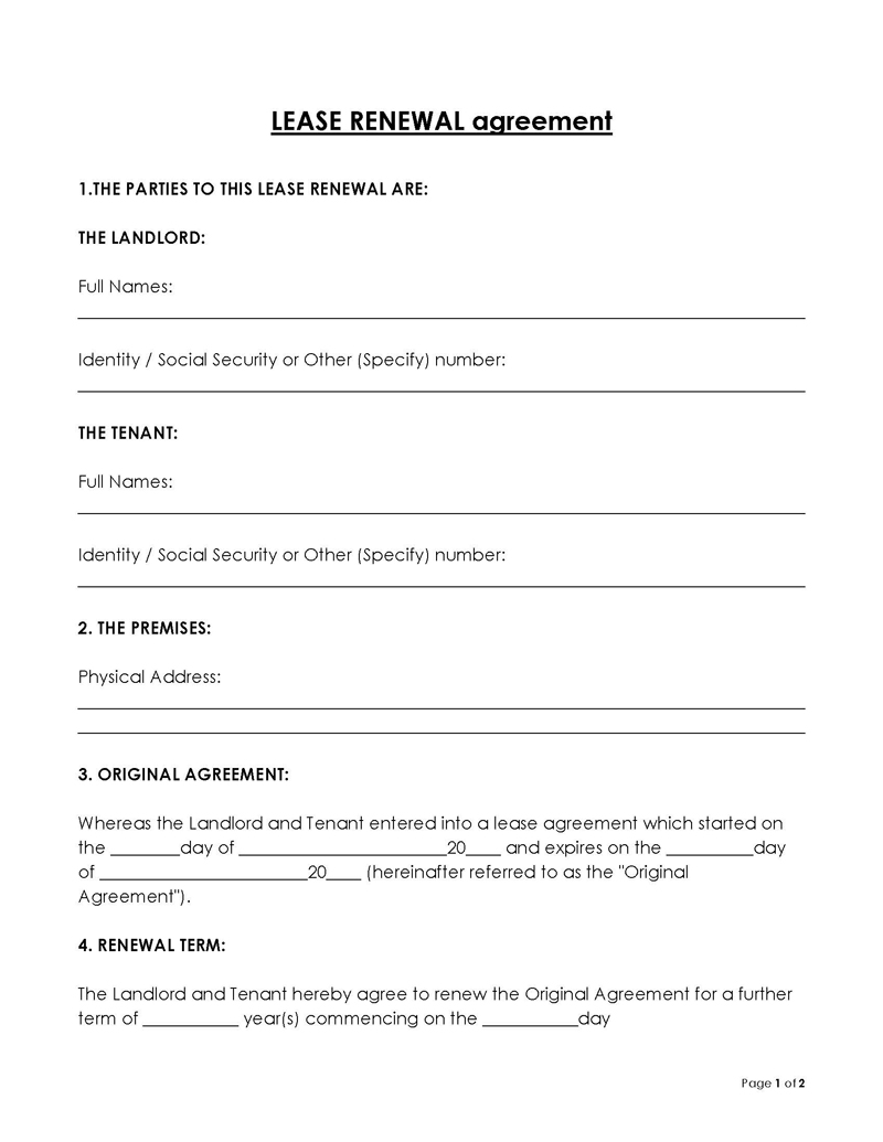 Free Lease Renewal Agreement Template 07 for Word File