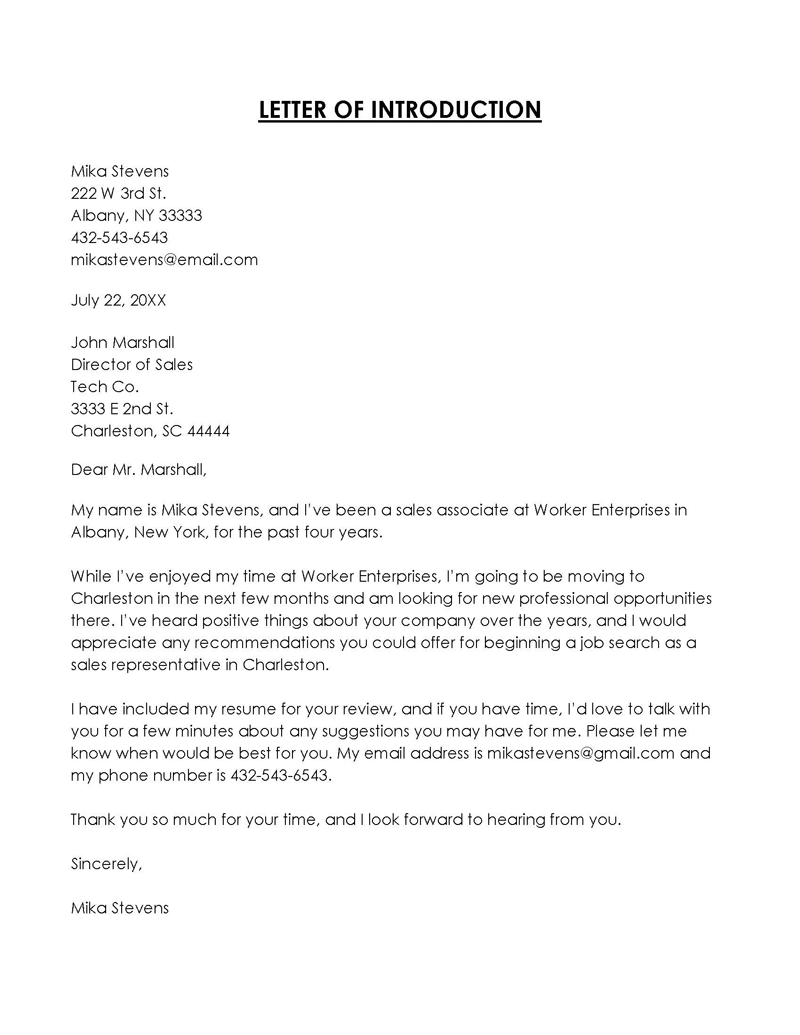  letter of introduction template teacher