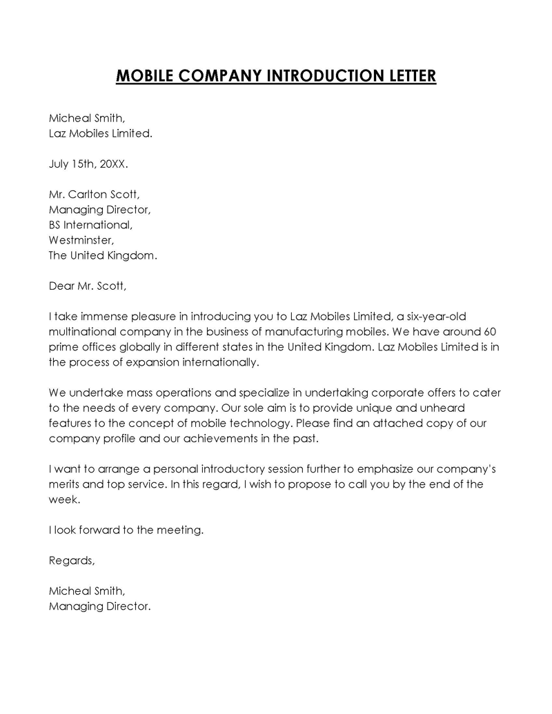  company letter of introduction template