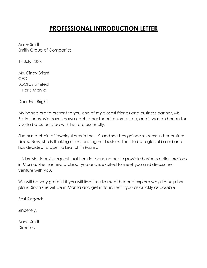  company letter of introduction template