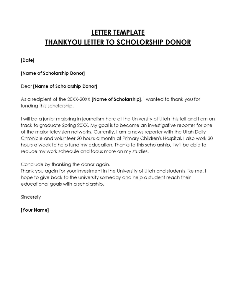 Free thank you letter template for scholarship donor 10