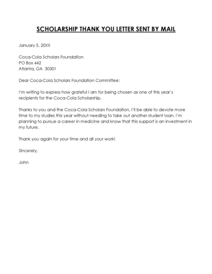 Sample Thank You Letters To Scholarship Donor