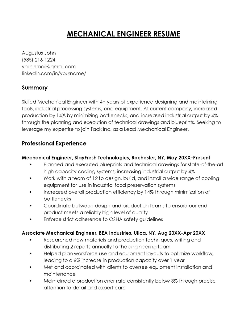 Great Comprehensive Mechanical Engineer Resume Example for Word File