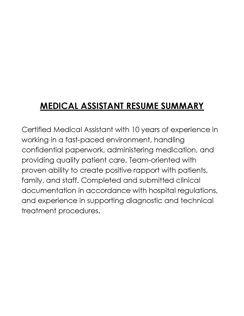Medical Assistant Free resume summary template with word