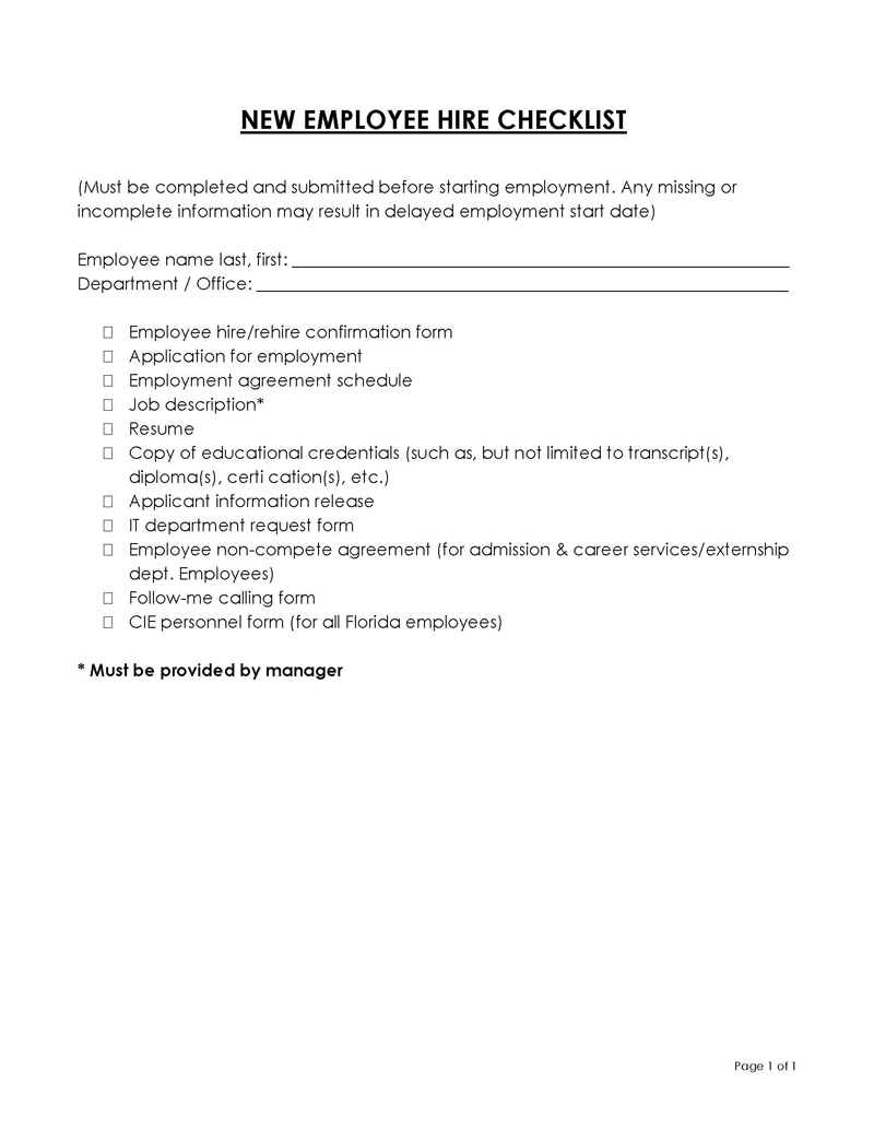 new hire checklist template free