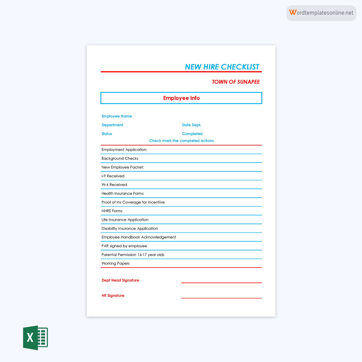 Free Downloadable Employee Info New Hire Checklist Template for Excel Sheet