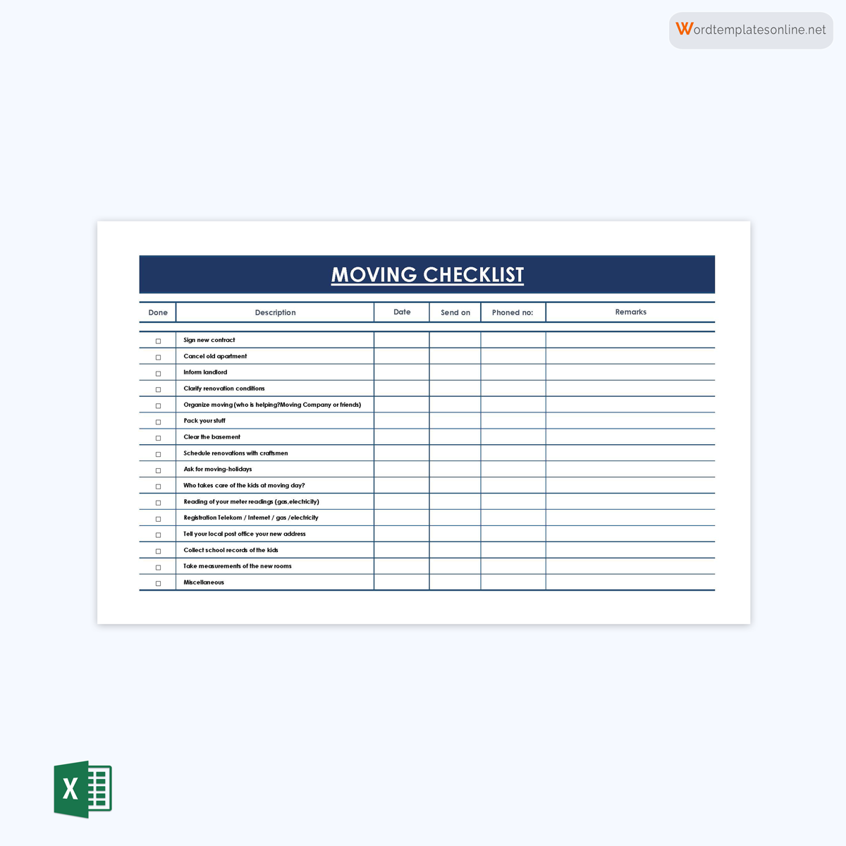 Free Printable Moving to New House Checklist 03 as Excel Sheet