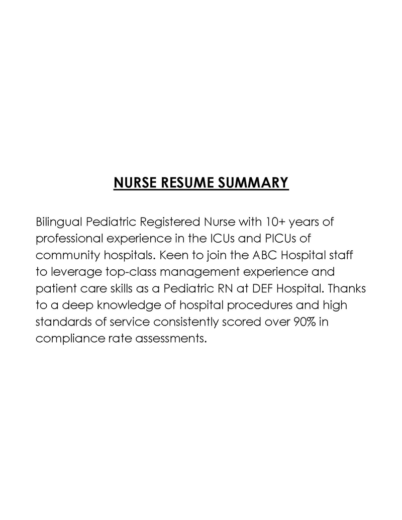 Nurse Free resume summary template with word