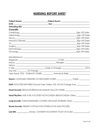 18 Free Nursing Report Sheets (Templates)
