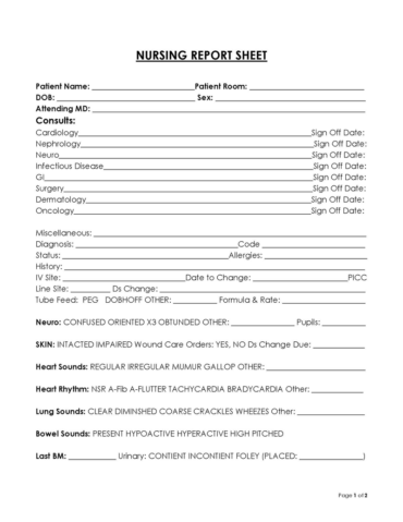 18 Free Nursing Report Sheets (Templates)