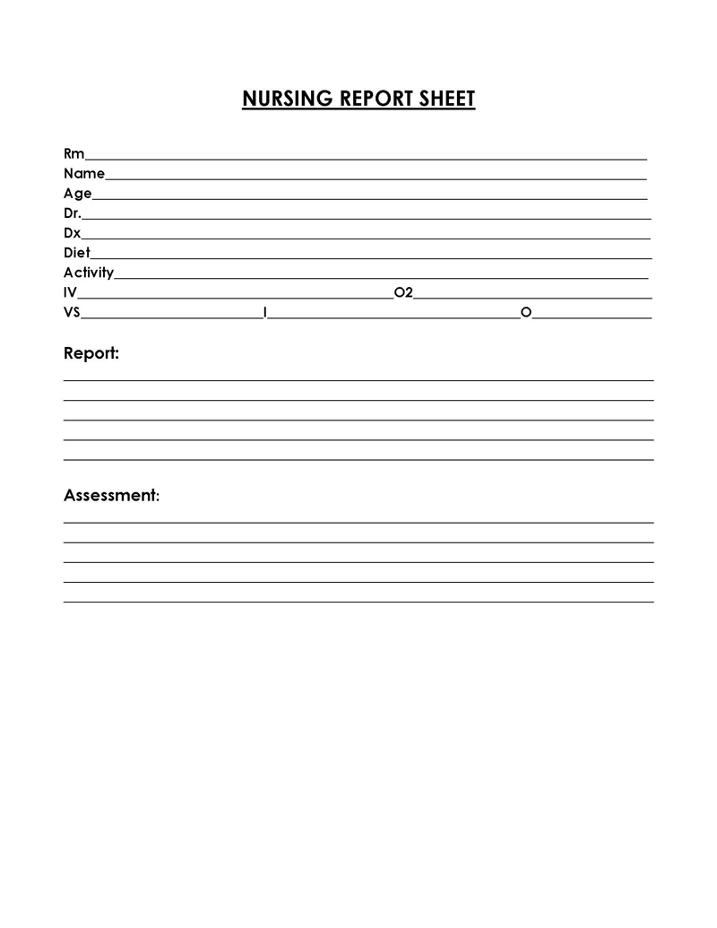 Professional Organized Nursing Report Sheet Template 12 for Word Document
