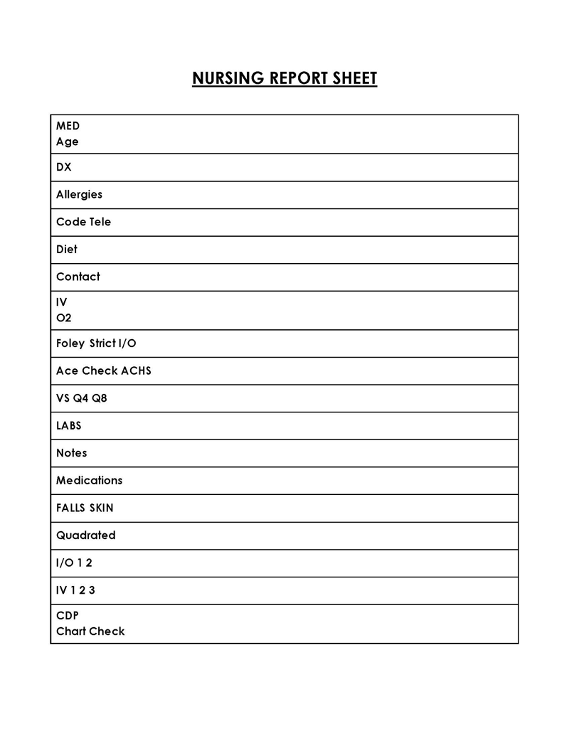 Professional Organized Nursing Report Sheet Template 14 for Word Document