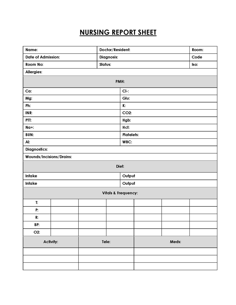 Free Customizable Nursing Report Sheet Template 03 for Word Document