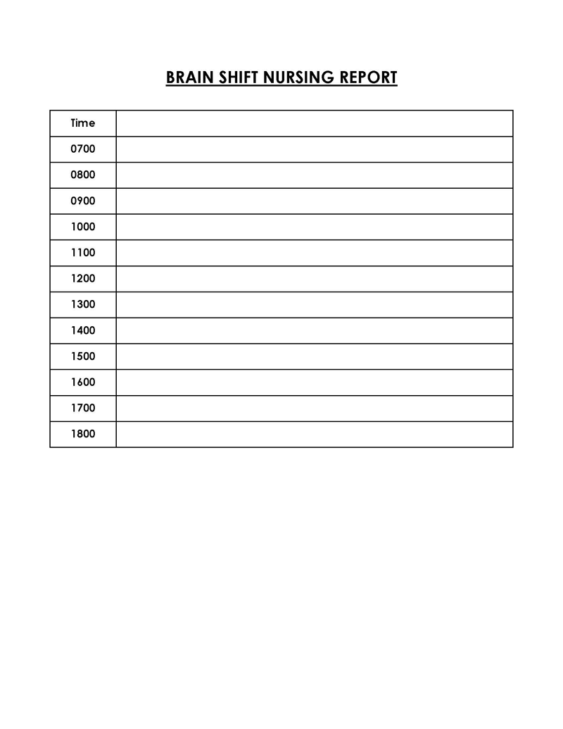 Customizable Efficient Brain Shift Nursing Report Sheet Template as Word File